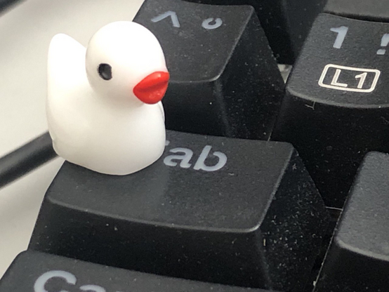Plastik-Ente auf Tab-Taste