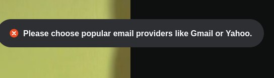 [ERROR] Please choose popular email providers like Gmail or Yahoo.